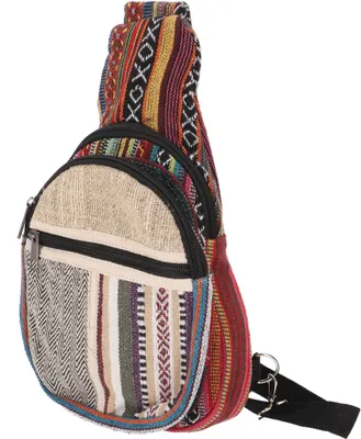 Produktbild von Extravaganter Ethno Baumwoll/Hanf Rucksack, Ethno Crossbag, Nepal Schulterbeutel - Braun/bunt, Uni - Erwachsene, Mehrfarbig, Hanf,Baumwolle, 25*20*10 cm, Ausgefallene Stofftasche