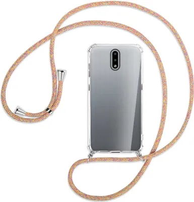Produktbild von Handykette Backcover-Schutzhülle mit Band (Metall silberfarben) für Nokia 2.3 - Rainbow