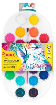 Produktbild von JOVI Deckfarbkasten Durchmesser 30 mm, 22 Farben mit Pinsel