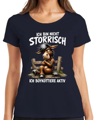 Productafbeelding van Ik ben niet koppig, ik boycot actief. Statement dames T-shirt, marineblauw, maat L
