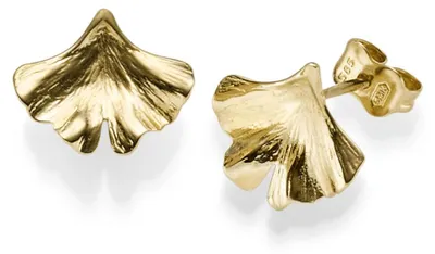 Image de Paire de boucles d'oreilles en forme de feuille de Ginkgo, en or jaune 585. Bijoux pour les oreilles