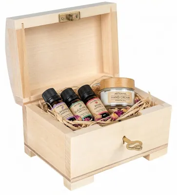 Productafbeelding van Creative Deco Klein Afsluitbaar Doosje Houten Sieraad, 10,6 x 7,5 x 7,5 cm