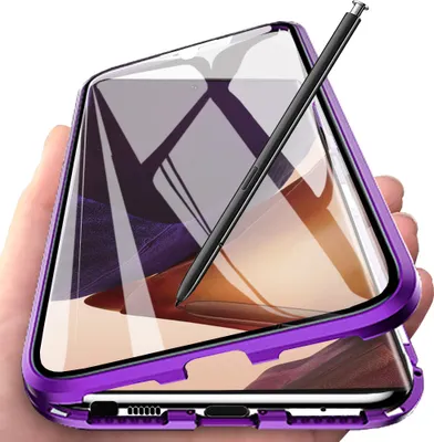 Image de Galaxy Note 20 Ultra Case, coque en verre trempé avec adsorption magnétique, cadre métallique, étui de protection complet pour Samsung Galaxy Note 20 Ultra Purple