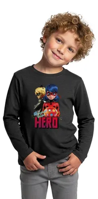 Produktbild von Spreadshirt Miraculous Be Your Own Hero Kinder Premium Langarmshirt, 134/140 (8 Jahre), Anthrazit meliert