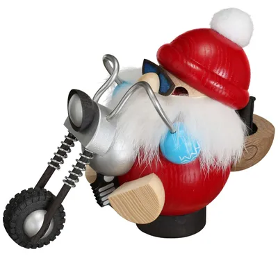 Produktbild von Seiffener Volkskunst Kugelräucherfigur Weihnachts-Biker 12cm - Handarbeit aus Deutschland - 19169