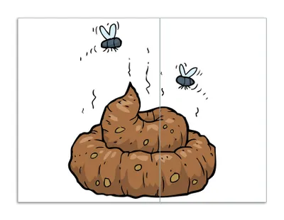Produktbild von Wallario Herdabdeckplatte aus Glas, Größe 70 x 52 cm 2-teilig, Motiv Comic Scheißhaufen mit Fliegen