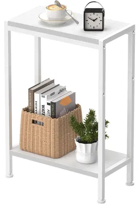 Zdjęcie produktu dla Wąski stolik pomocniczy z 2 półkami, biały, 43 x 20 cm