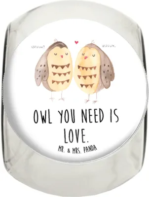 Produktbild von Mr. & Mrs. Panda Bonboniere Eulen Liebe L 870ml - Weiß - Geschenk, Vorratsglas, Kaffeedose, Frischhaltedose, schraubglas, Liebesspruch, Eule, Hochzeitsspruch, Teedose