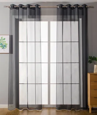 Produktbild von 2er-Pack Ösen Gardinen Transparent Vorhang Set Wohnzimmer Voile Ösenvorhang Bleibandabschluß HxB 225x140 cm Schwarz, 203322