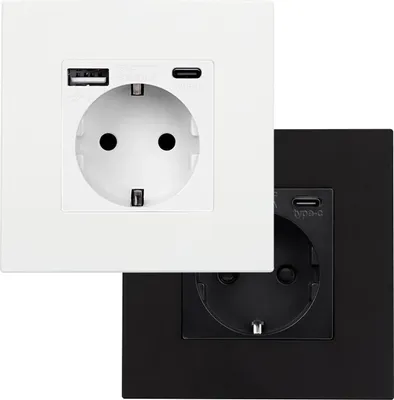Produktbild von Schuko-Anschluss mit USB Typ-F mit PC-Rahmen Modern Schwarz