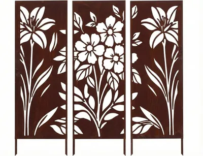 Produktbild von Kapaga - SET Sichtschutz Metall 3x mit Blumen - 160 cm x 50 cm - Edelrost - Rostoptik Sichtschutz für Garten - Sichtschutzelement - Sichtschutzwand