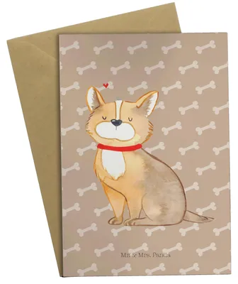 Produktbild von Mr. & Mrs. Panda Grußkarte Hund Glück - Hundeglück - Geschenk, hochzeitskarten, Liebe, Corgie, weihnachtskarten, Grußkarten, dankeskarten, Spruch, einladungskarten, Herz