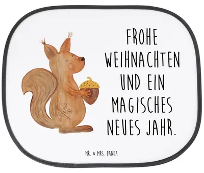 Produktbild von Mr. & Mrs. Panda Sonnenblende Auto Eichhörnchen Weihnachtszeit - Weiß - Geschenk, Weihnachten, Sonnenschutz Seitenscheibe, Pkw, saugnapf, Weihnachtsgruß, Neujahr, Vogel