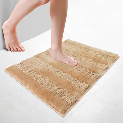 Produktbild von VOUNOT® Chenille Badematte Rutschfeste, Mikrofaser Badezimmerteppich 50x80cm Beige