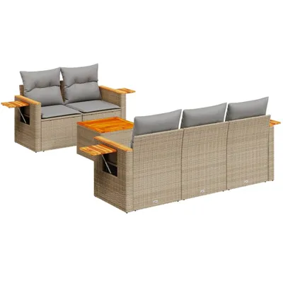 Produktbild von 6-tlg. Garten-Sofagarnitur mit Kissen Beige Poly Rattan