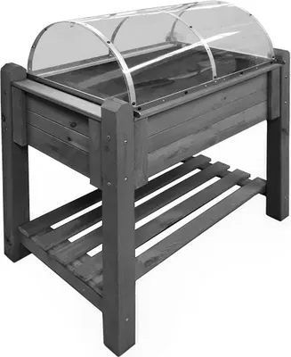 Produktbild von Großes Hochbeet grau mit Abdeckung, Pflanzkasten Holz mit Frühbeetaufsatz