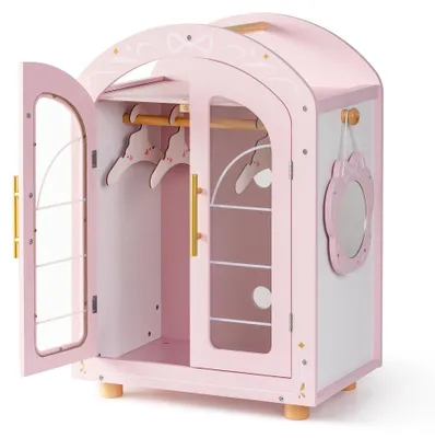 Puppenkleiderschrank mit Spiegel, für 40-45 cm Puppen, rosa