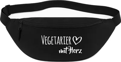 Produktbild von Huuraa Bauchtasche Vegetarier mit Herz 2,5 Liter Black Polyester Crossbody Bag Geschenkidee