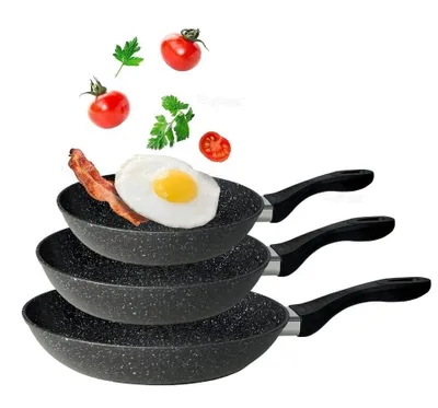Obrázek produktu pro Cheffinger, sada 3 pánví s mramorovým povrchem a nepřilnavou vrstvou, černá