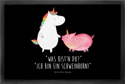 Produktbild von Mr. & Mrs. Panda Gummimatte Einhorn Schwein 50 x 75 cm - Schwarz - Geschenk, Unicorn, Schmutzmatte, fußmatte, Schmutzfangmatte, Schweinchen, Schmutzfangteppich, Einhörner