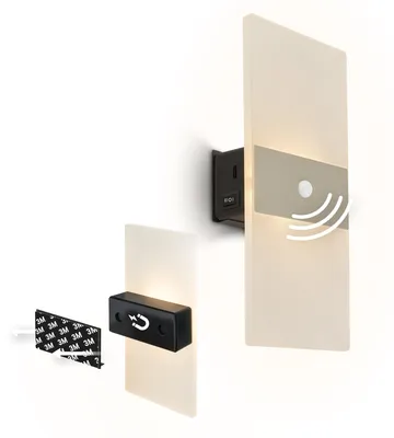 Zdjęcie produktu dla Ścienna lampa LED, lampa ścienna bez podłączenia do prądu, z czujnikiem ruchu, z akumulatorem, montaż bez wiercenia