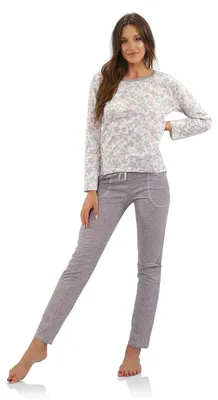 Produktbild von sesto senso Pyjama Damen Langarm Baumwolle Schlafanzug Set Lang Pyjamahose mit T