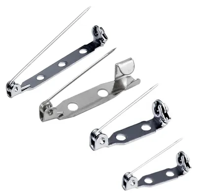 Produktbild von 100 Stück silberne Stecknadeln mit Rückverschluss, sichere Broschennadeln mit 3 Löchern für Handwerk, Schrein, Verbände und Nähen (20 mm, 25 mm, 30 mm, 35 mm)