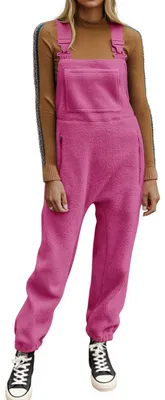 Immagine prodotto di Tuta intera in pile da donna, calda, adatta all'inverno, comoda e casual, con tasche, color rosa