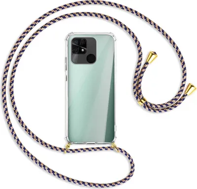 Produktbild von Handykette Backcover-Schutzhülle mit Band (Metall goldfarben) für Xiaomi Redmi 10C - blau+beige