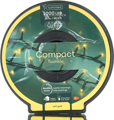 Produktbild von Lumineo LED Lichterkette Compact Twinkle schwarz Doppeltimer 30 Meter 1000 Lichter - softgold
