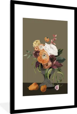 Produktbild von MuchoWow® Gerahmtes Poster Aquarell - Blumen - Stillleben 60x90 cm - Poster mit Schwarzem Bilderrahmen Wandposter Rahmen Foto Bilder - Dekoration - Wandposter Wohnzimmer - Hochwertig