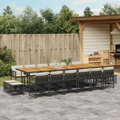 Produktbild von Möbel 17-tlg. Garten-Essgruppe mit Kissen Schwarz Poly Rattan - Gartenmöbelset 3211551