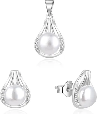 Immagine prodotto di Elegante parure di gioielli in argento con perle autentiche AGSET271PL (ciondolo, orecchini)