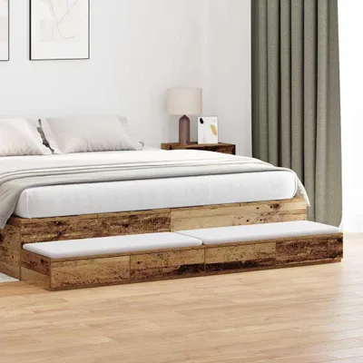 Productafbeelding van Bedlades met lade Oudhout 180 x 36,5 x 16,5 cm Bewerkt hout