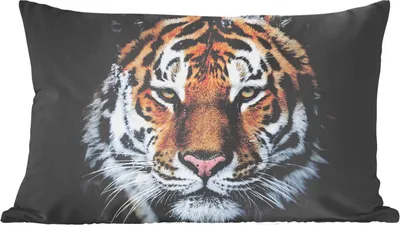 Produktbild von MuchoWow® Zierkissen Sofakissen Wohnzimmer Dekokissen 50x30 cm Tiger - Schnee - Schwarz - Wohnzimmerdekoration - Polster mit Photo