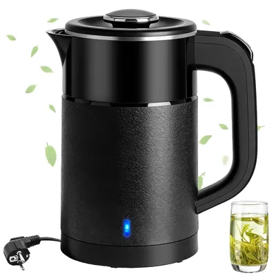 Wasserkocher 0,8 L, 600 W, Reisekocher, Edelstahl, schwarz