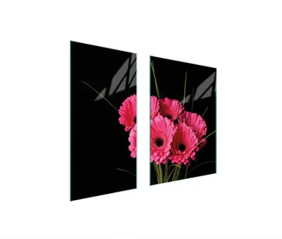 Produktbild von Herdabdeckplatten 2 teilig 75x52 Glaskeramikkochfeld Abdeckung Glas Schneidebrett Gerbera Rosa