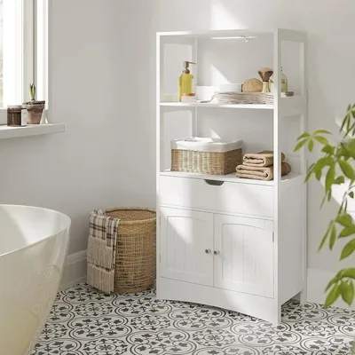 Image de Armoire de salle de bain - Rangement pour la salle de bain - Étagère de salle de bain - Meuble de salle de bain - 60 cm x 32,5 cm x 122 cm