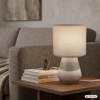 Image de Briloner Lampe de chevet pied en céramique Ø18x34 cm douille E14 max. 25W interrupteur filaire gris bois - Lampe de table salon chambre couloir