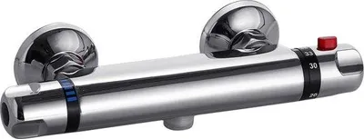 Image de Mitigeur de douche thermostatique, chromé, levier de sécurité à 38 °C, salle de bains