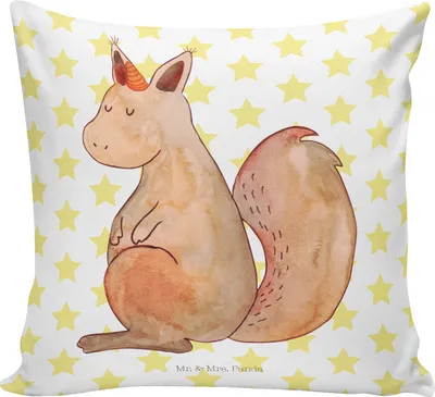 Produktbild von Mr. & Mrs. Panda 40x40 Kissen Einhorn Glauben - Weiß - Geschenk, Polster, Unicorn, Einhörnchen, Eichhorn, für sofa, Kuschelkissen, Deko, Eichhörnchen, Einhörner