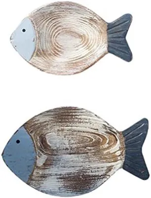 Produktbild von 3D Holz Fisch Wanddeko, Meer Bad Deko, Nautisch, Blau, 2 Stück