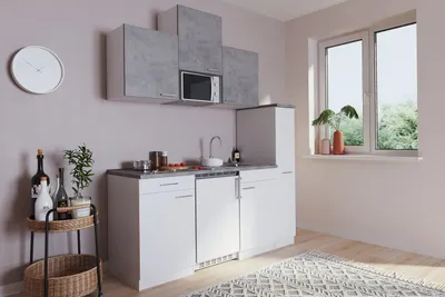Produktbild von Küche Miniküche Singleküche Küchenzeile Weiß Beton Luis 180 cm Respekta