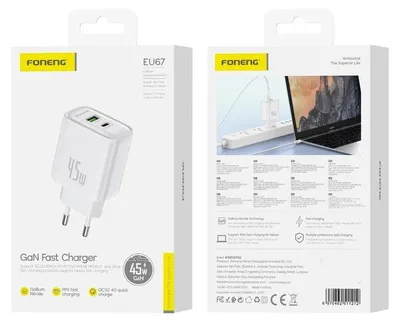 Zdjęcie produktu dla Foneng Ładowarka Sieciowa Eu67 Pd 45W 1Xusb-C + 1Xusb Qc3.0 Biały