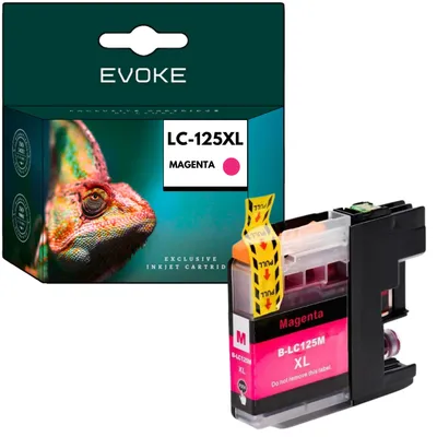 Immagine prodotto di Inchiostri compatibili Evoke per stampanti Brother LC-125XL LC125XL LC125XLM, colore magenta, capacità 15 ml, resa di 1200 pagine, compatibili con i modelli MFC-J6520DW, J6720DW, J6920DW