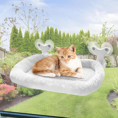 Image de Lit pour chat, hamac pour fenêtre, avec 6 ventouses, jusqu'à 18 kg, doux et respirant, blanc, 60x30 cm