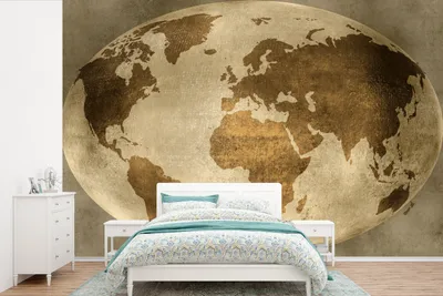 Produktbild von MuchoWow® Fototapete für Wohnzimmer oder Schlafzimmer Wandtapete Vinyl Motivtapete Weltkarte - Globus - Vintage - 450x300 cm - Gemusterte