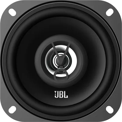 A close-up, front-facing view of a black JBL speaker.