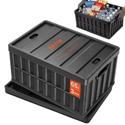 Produktbild von VEVOR 3er-Set 65L Profi Klappbox aus PP Transportbox mit Deckel Faltbarer Aufbew