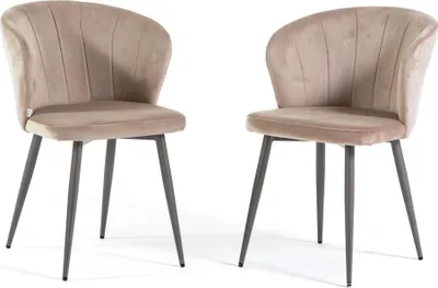 Produktbild von 2er-Set Innenstühle aus Samt mit Metallbeinen – elegant, bequem und modern im Design mit umhüllender Rückenlehne, ideal für Küche, Esszimmer, Schlafzimmer oder Restaurants – CLARISSA – Beige